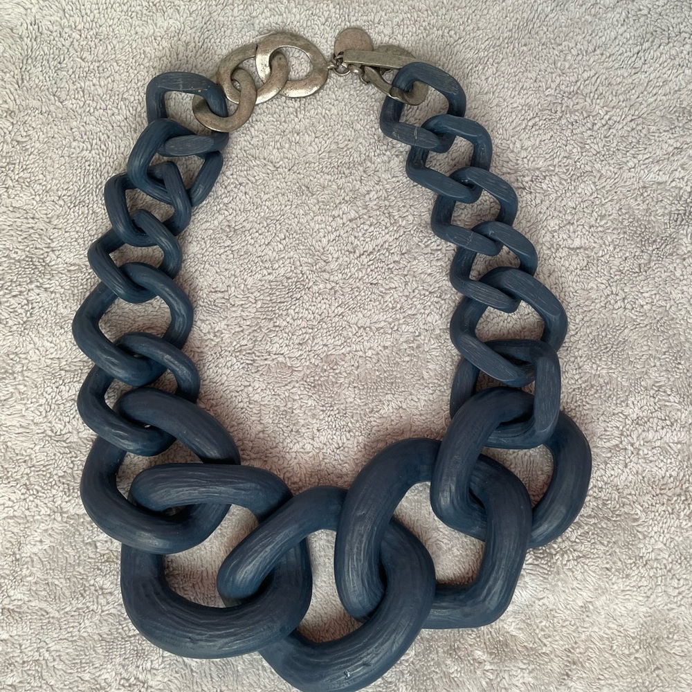 Anthropologie wood link statement necklace